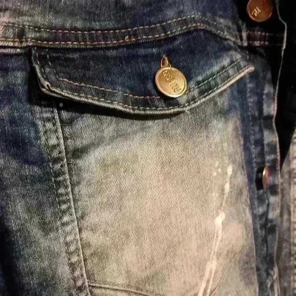 Women's Juniors XL GS 115 Acid Wash Distressed Patchwork Button Down Jean Jacket - Picture 3 of 16